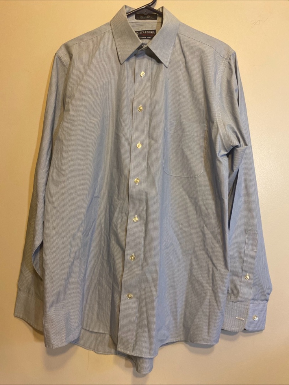Stafford Travel Performance Super Shirt Plaid Fitted Button Up Mens 15 1/2 34-35